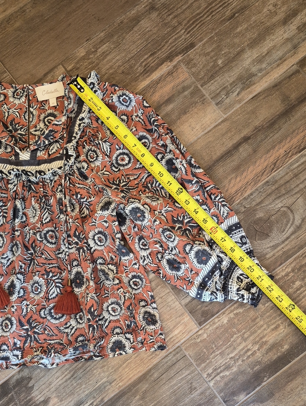Cleobella Organic Cotton Floral Amy Blouse in Sienna Block Print, XS, NWOT - Picture 9 of 11